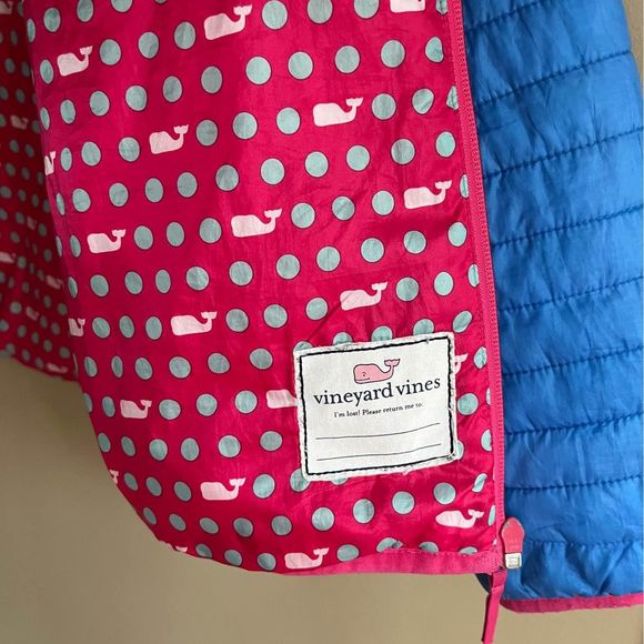 Vineyard Vines Blue / Pink lightweight packable puffer jacket- girls size XL - Picture 7 of 8